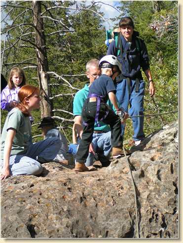 Benjamin Hunt preparing to rappel for first time at age 5