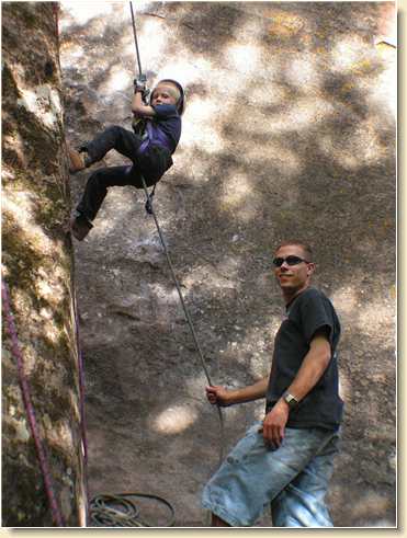 Benjamin Hunt near bottom, belayed by Daniel Adams