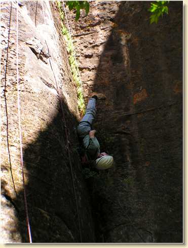 Heidi Hunt rappelling - upside-down!