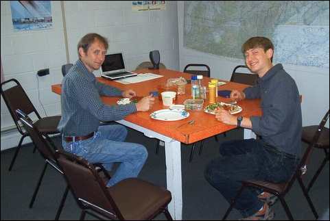 David & son Davey Fernald at airport near Frenchville, Maine