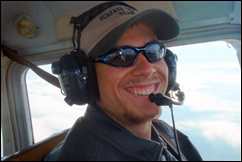 Grinning Daniel Adams learning to fly!