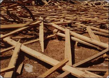 Triangular space where Fred's head was protected when trusses collapsed 