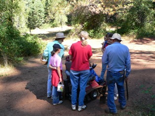 Homeschool group by pear orchard at Deer View