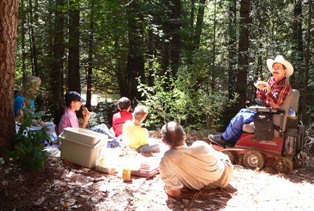Homeschool picnic above Hotel Bret Harte ruins at Deer View